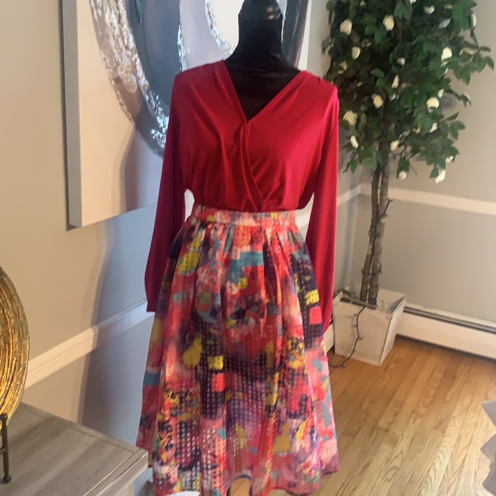 NWOT Pink 🌸🌸🌺Colorful Pattern Maxi Skirt - Picture 7 of 10